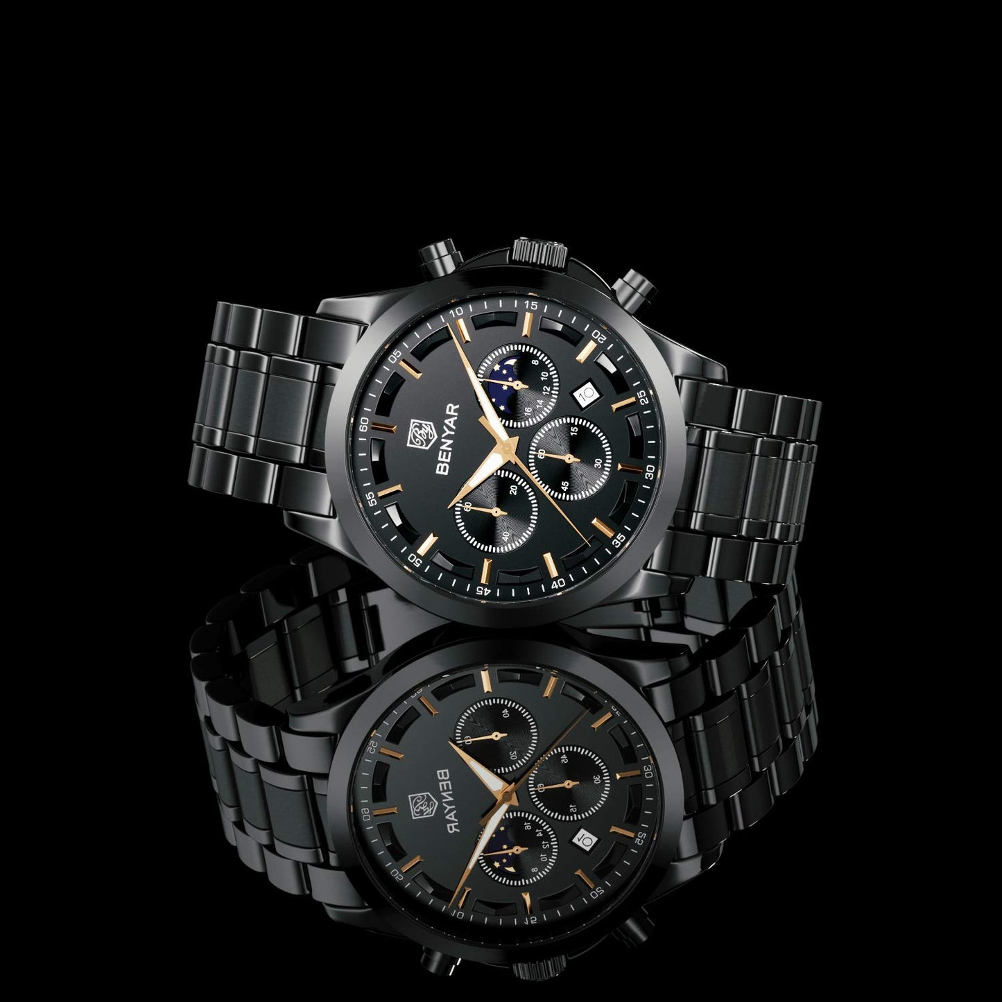 BENYAR Relojes Hombre Cronografo Analógico Impermeable Relojes de Pulsera Luminoso Fecha Negocios Casual Diseñador Reloj Hombre Banda de Acero Inoxidable Regalo Elegante