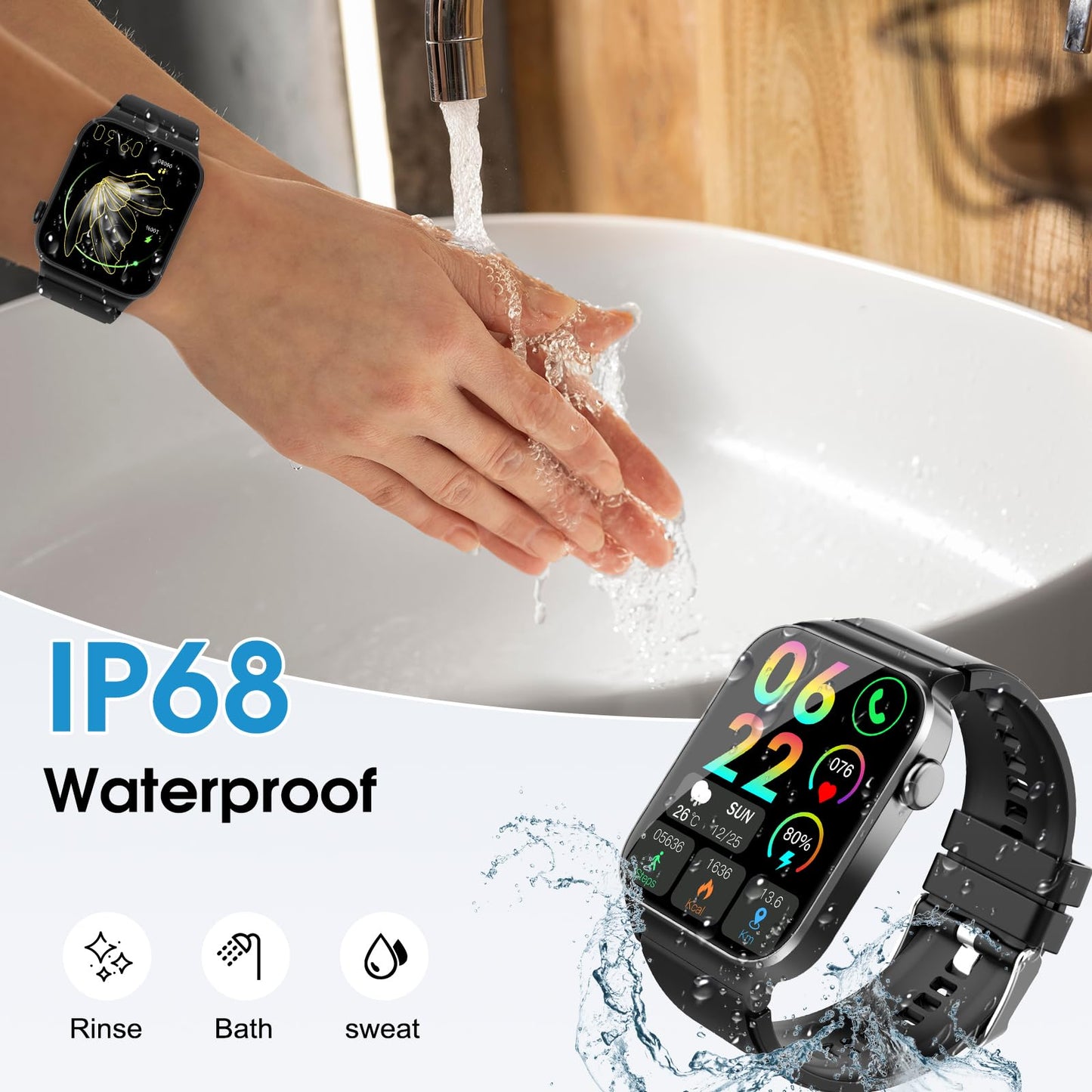 VKROBAG Reloj Inteligente Hombre Mujer, 1.85" HD Smartwatch con Llamadas Bluetooth, Monitor de Ritmo Cardíaco y Sueño, 110+ Modos Deportivos, Impermeable IP68 Pulsera Actividad iOS Android