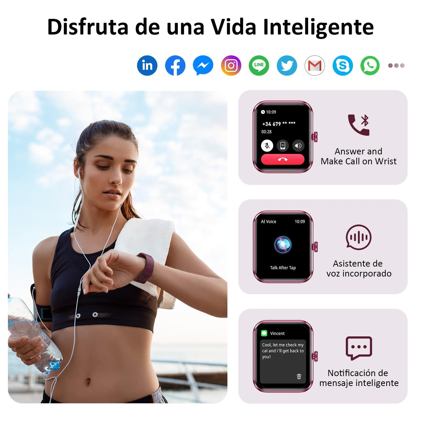 Reloj Inteligente Mujer Blackview con Llamadas Bluetooth, Pulsómetro/Oxímetro/Sueño/Podómetro, 1.85" Smartwatch con Whatsapp Mensajes, 100 Modos Deportivos, Pulsera Actividad para Android iOS