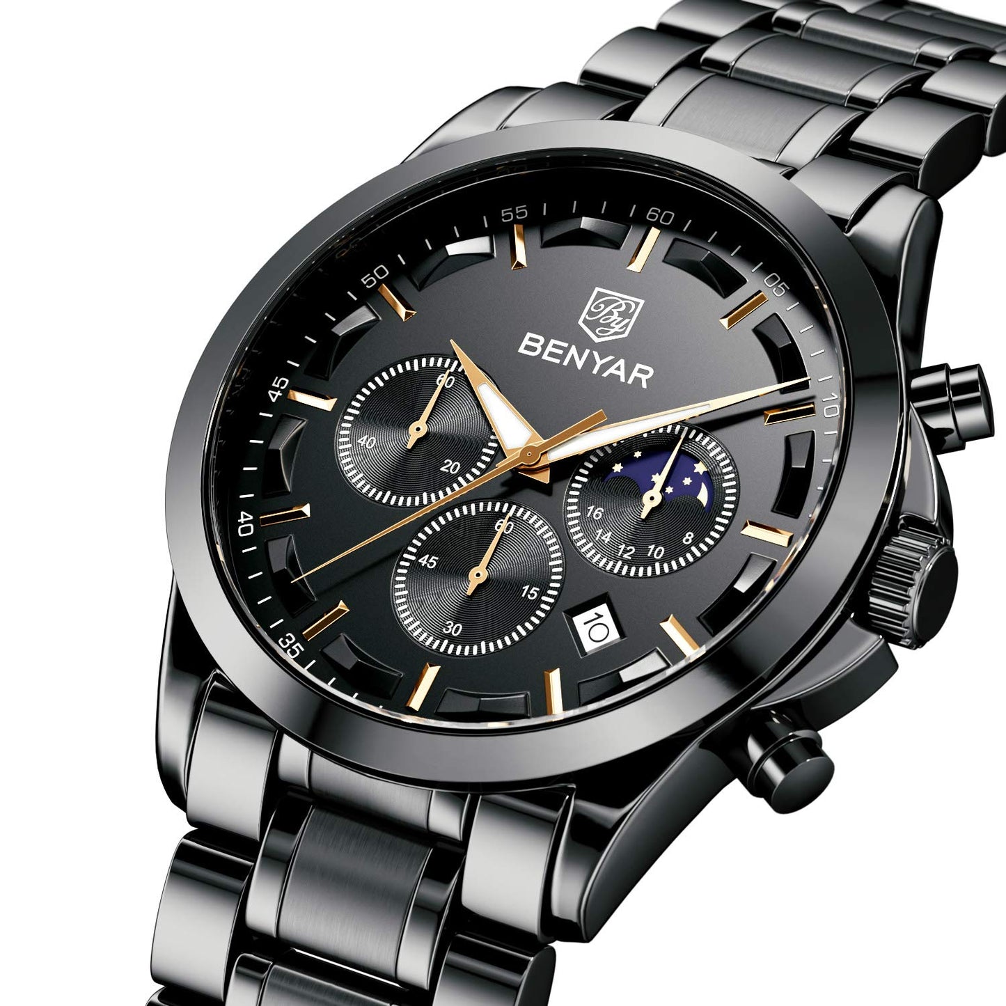 BENYAR Relojes Hombre Cronografo Analógico Impermeable Relojes de Pulsera Luminoso Fecha Negocios Casual Diseñador Reloj Hombre Banda de Acero Inoxidable Regalo Elegante