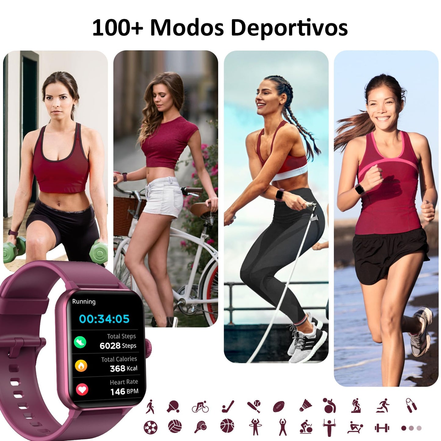 Reloj Inteligente Mujer Blackview con Llamadas Bluetooth, Pulsómetro/Oxímetro/Sueño/Podómetro, 1.85" Smartwatch con Whatsapp Mensajes, 100 Modos Deportivos, Pulsera Actividad para Android iOS