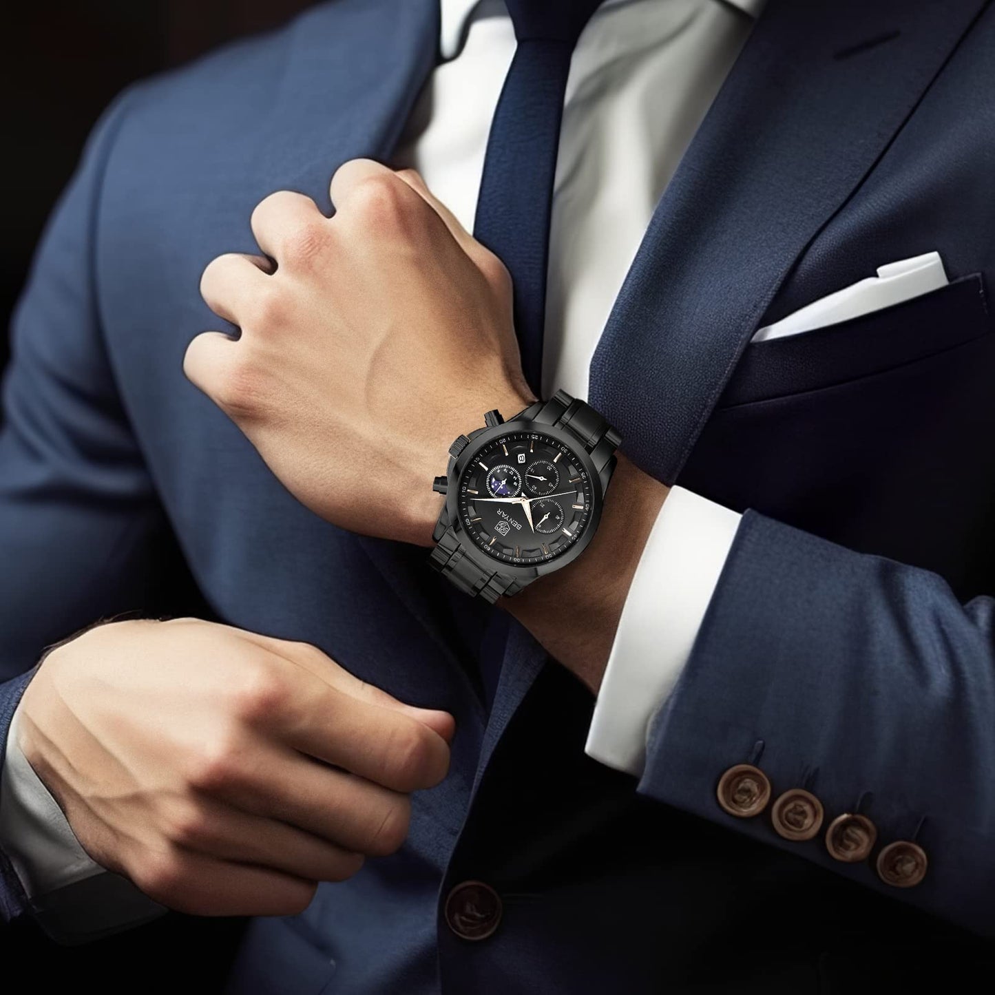 BENYAR Relojes Hombre Cronografo Analógico Impermeable Relojes de Pulsera Luminoso Fecha Negocios Casual Diseñador Reloj Hombre Banda de Acero Inoxidable Regalo Elegante