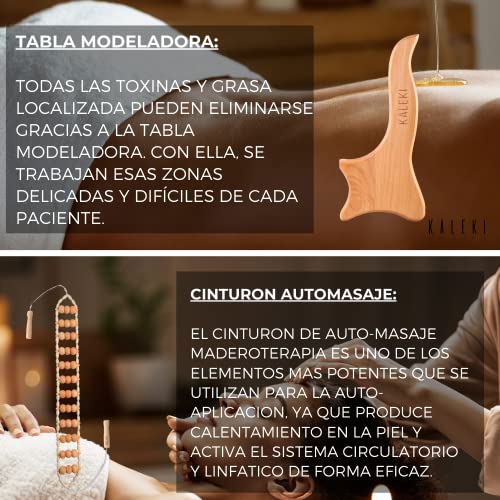 kit maderoterapia corporal 7 Piezas – Rodillo Masaje Muscular y Copa Sueca Grande – maderoterapia kit – Rodillo anticelulítico y Cubos, Tabla Moldeadora, Champiñon, biesférico y Cinturón automasaje.