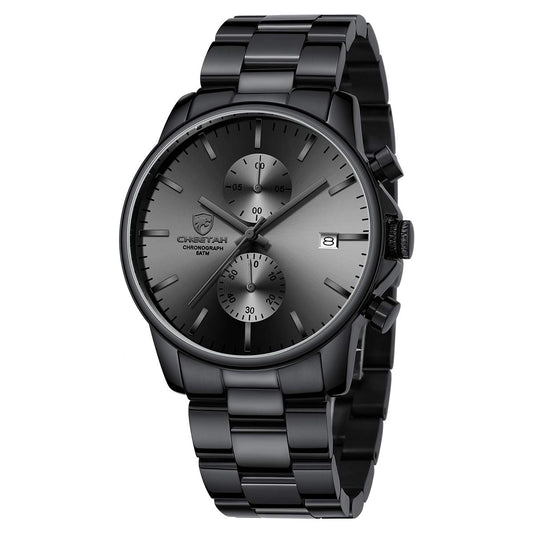GOLDEN HOUR Reloj de Cuarzo para Hombre de Negocios de Moda con cronógrafo Impermeable de Acero Inoxidable para Hombre, Fecha automática (Black)