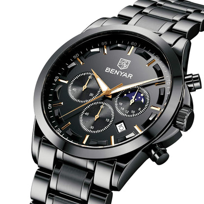 BENYAR Relojes Hombre Cronografo Analógico Impermeable Relojes de Pulsera Luminoso Fecha Negocios Casual Diseñador Reloj Hombre Banda de Acero Inoxidable Regalo Elegante