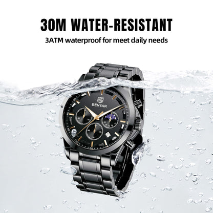 BENYAR Relojes Hombre Cronografo Analógico Impermeable Relojes de Pulsera Luminoso Fecha Negocios Casual Diseñador Reloj Hombre Banda de Acero Inoxidable Regalo Elegante