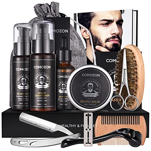 Kit Barba Hombre Cuidado 12 En 1 Con Maquina Afeitar Barba Aceite Barba Cepillo Barba Aceite Para Barba Hombre Champu Barba Peine Barba Balsamo Barba,100% Natural, Regalos Para Hombre