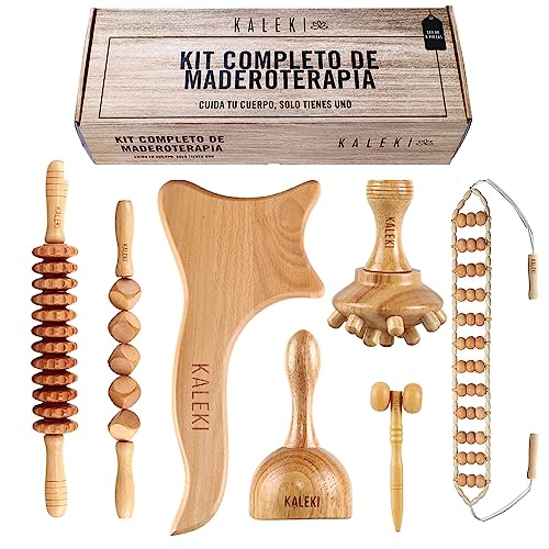kit maderoterapia corporal 7 Piezas – Rodillo Masaje Muscular y Copa Sueca Grande – maderoterapia kit – Rodillo anticelulítico y Cubos, Tabla Moldeadora, Champiñon, biesférico y Cinturón automasaje.