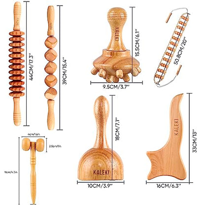 kit maderoterapia corporal 7 Piezas – Rodillo Masaje Muscular y Copa Sueca Grande – maderoterapia kit – Rodillo anticelulítico y Cubos, Tabla Moldeadora, Champiñon, biesférico y Cinturón automasaje.